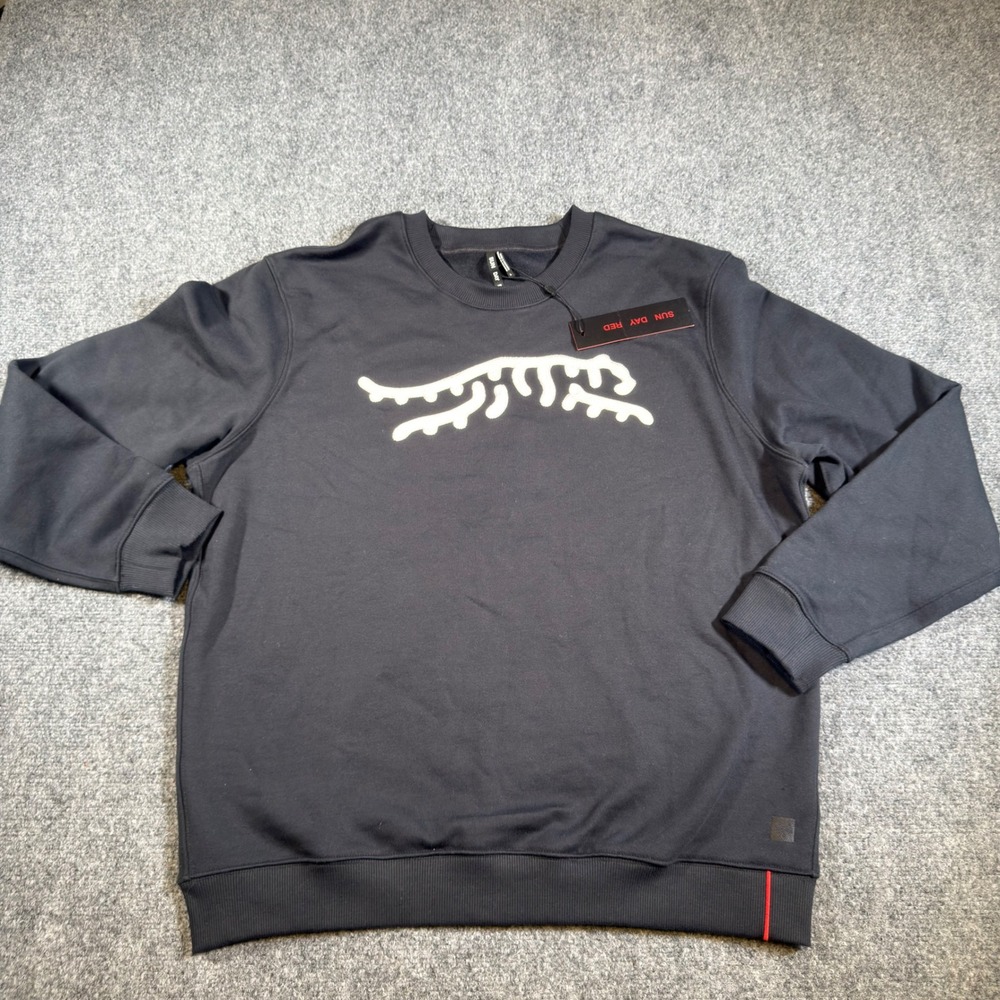 Sun Day Red Luar Logo Crew Sweatshirt Mens Large Black Tiger Graphic New